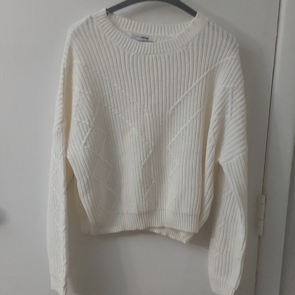 Fashion Nova Crew Neck White Crewneck Long Sleeve Knit Sweater M Cozy Comfy